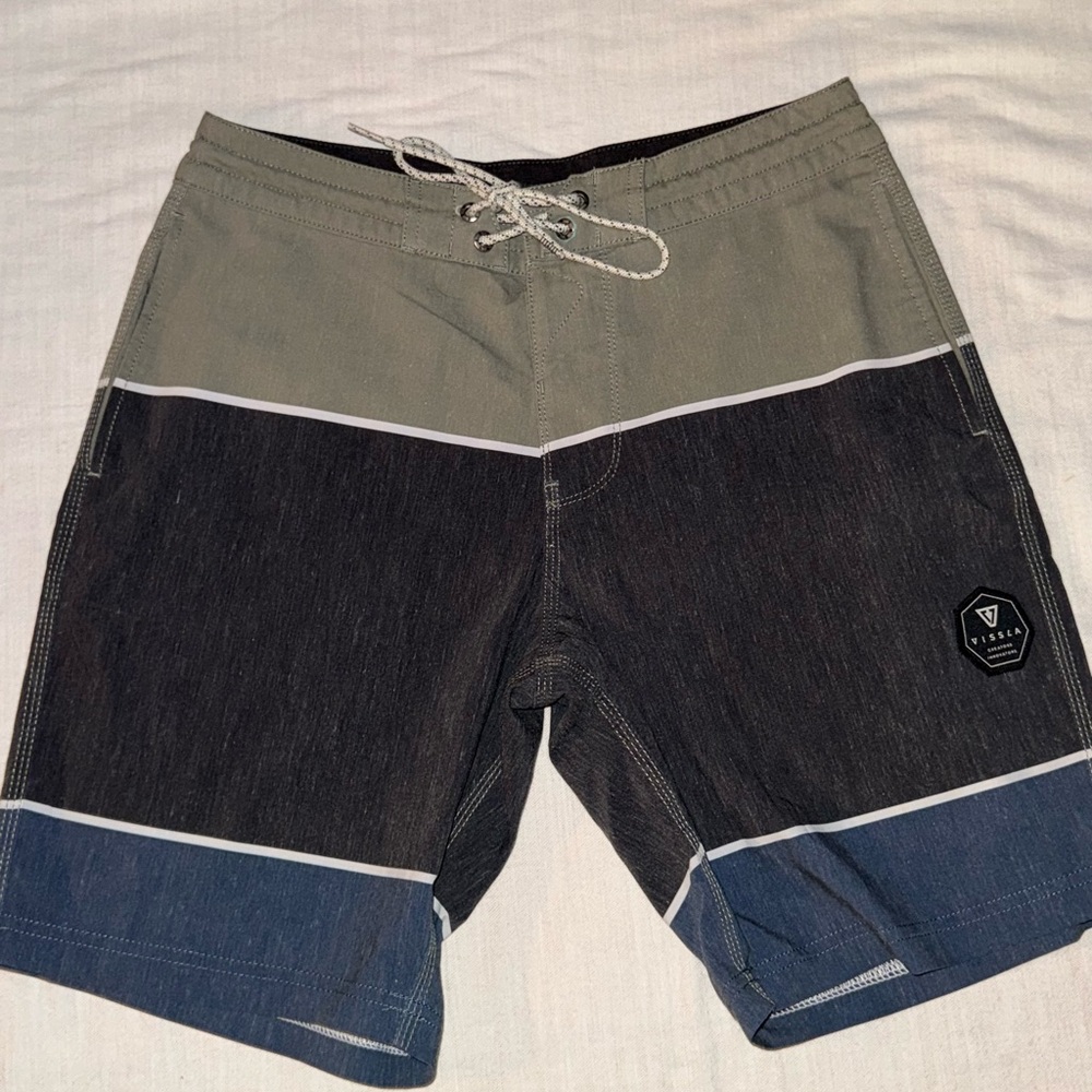 VISSLA Black and Blue Board Shorts with Drawstring Waist